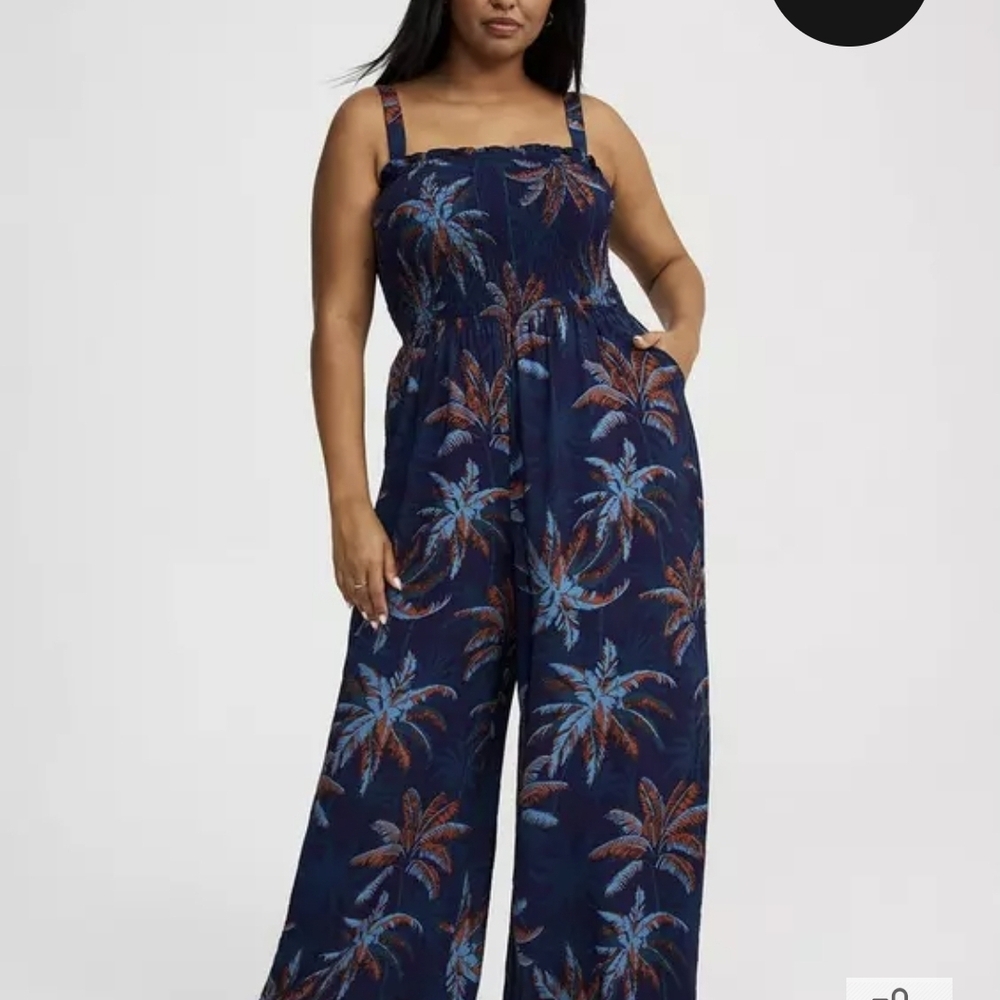 Torrid Navy Blue Palm Print Jumpsuit